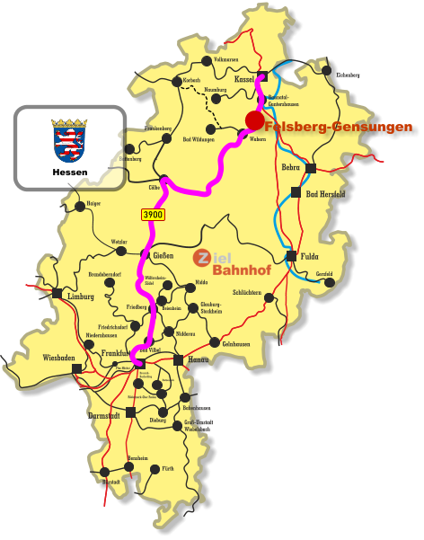 Baunatal- Guntershausen Bebra Kassel Wiesbaden Darmstadt Bad Hersfeld Fulda Hanau Limburg Frankfurt Wetzlar Gießen Haiger Cölbe Frankenberg Battenberg Eichenberg Volkmarsen Naumburg Bad Wildungen Wabern Gersfeld Schlüchtern Friedberg Niedernhausen Friedrichsdorf Brandoberndorf Nidda Beienheim Wölfersheim- Södel Korbach Gelnhausen Glauburg- Stockheim Nidderau Bad Vilbel Babenhausen Dieburg Dietzenbach Rödermark-Ober Roden Dreieich- Buchschlag Groß-Umstadt Wiebelsbach Fürth Bensheim Bürstadt Ffm-Höchst 3900 Felsberg-Gensungen Hessen