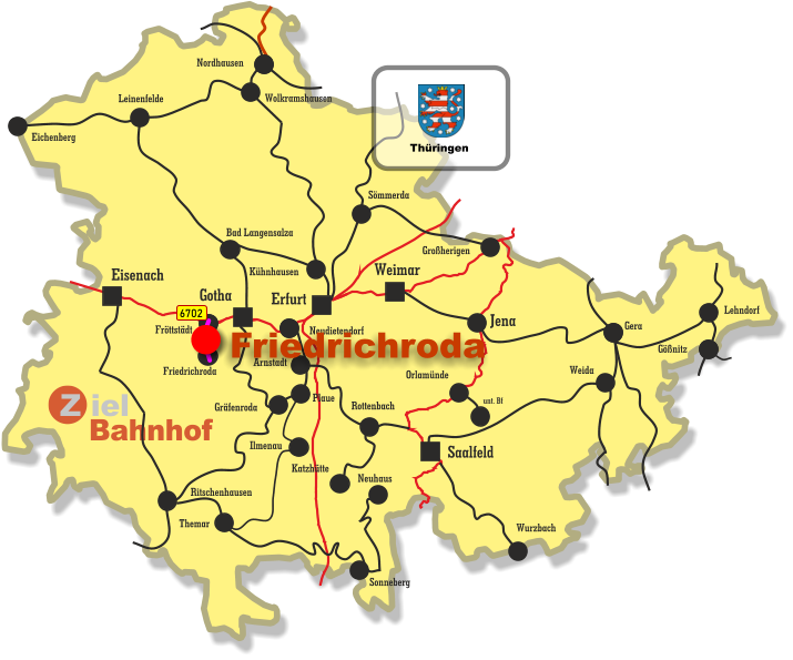 Arnstadt Rottenbach Katzhütte Wurzbach Orlamünde Weida unt. Bf Gera Lehndorf Gößnitz Großherigen Sömmerda Weimar Saalfeld Jena Erfurt Eisenach Gotha Eichenberg Nordhausen Wolkramshausen Leinenfelde Kühnhausen Bad Langensalza Fröttstädt Friedrichroda Neudietendorf Ritschenhausen Gräfenroda Plaue Ilmenau Themar Sonneberg Neuhaus 6702 Thüringen Friedrichroda