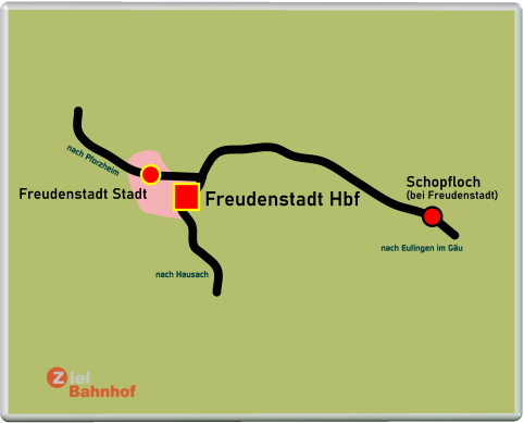 Freudenstadt Hbf Freudenstadt Stadt Schopfloch (bei Freudenstadt) nach Hausach nach Eutingen im Gäu  nach Pforzheim